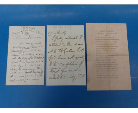 Sir Edwin Landseer autograph letter (signed with monogram) Thomas Landseer (signed with sketch) and printed memorial to Edwin