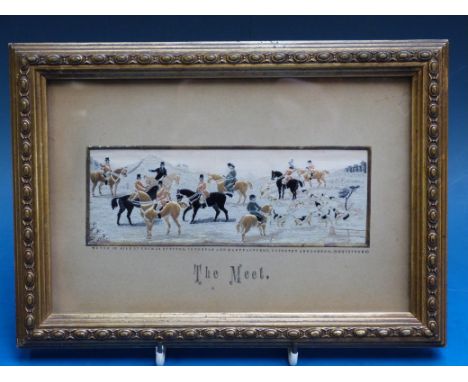 A framed stevengraph "The Meet" together with a hunting print