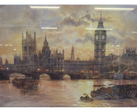 A print "Sunset Over Westminster Bridge" signed by former Prime Minister John Major and Sturgeon the artist (40 x 50cm) 