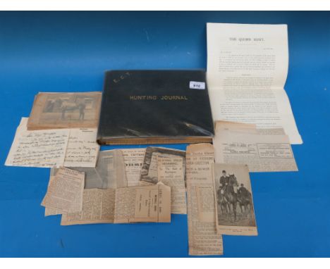 A late 19th/early 20th century hunting journal with initials EGT, named to inside cover E.G.Thompson 17th Lancers Oct 1st 98.