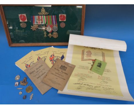 A set of WWII medals awarded to SL Pidden, in a glazed display case, comprising a 1939-45 Star, Africa Star with a First Army