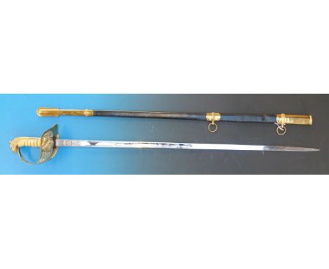 A Burberry RAF dress sword in leather and gilt scabbard