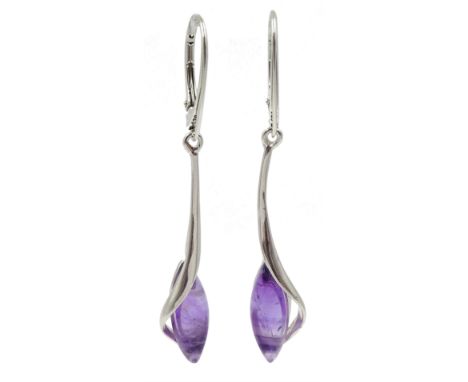 Pair of silver amethyst pendant earrings, stamped 925 - Condition Report Length = 50mm