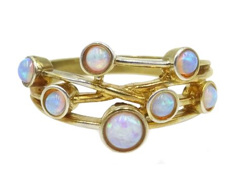 Silver-gilt multi opal set ring, stamped sil - Condition Report Size O