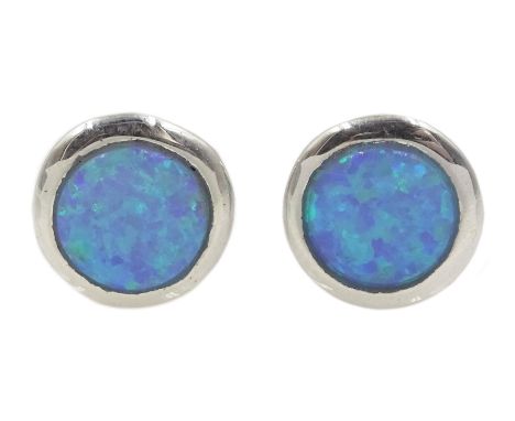 Pair of silver circular  opal stud earrings, stamped 925 - Condition Report 