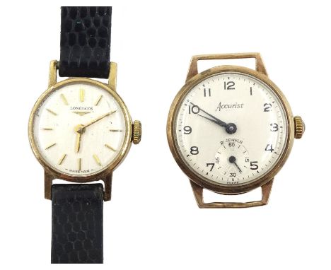 Longines 9ct gold ladies manual wind wristwatch, London 1967, on leather strap and an Accurist 9ct gold ladies wristwatch hal