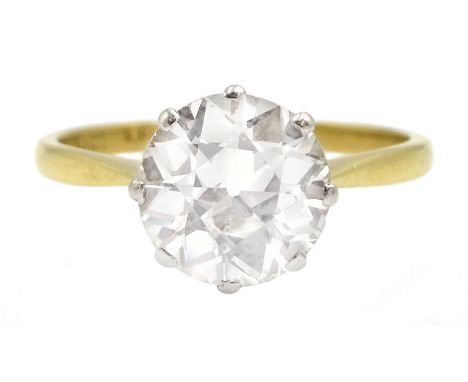 Gold single stone round brilliant cut diamond ring, stamped 18ct Plat, diamond approx 2.20 carat - Condition Report Approx 3.