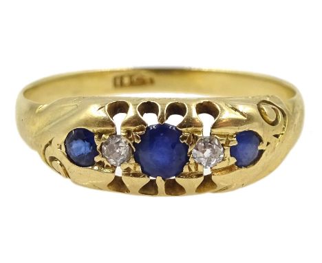 Edwardian gold sapphire and diamond ring, stamped 18ct - Condition Report Approx 2.5gm, size O-P