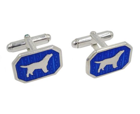 Pair of silver and blue enamel dog cufflinks, hallmarked - Condition Report 