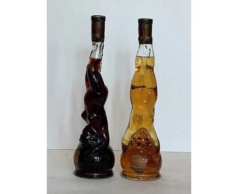 2 Bottles from 1930’s being “Figural” – ‘Art Deco’ originals of Cherry and Apricot Brandy from the Bordeaux House of Cazanove