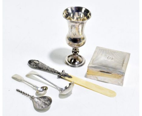 VINERS; a George VI hallmarked silver kiddush cup with chased decoration, raised on double knop stem, height 13cm, Sheffield 