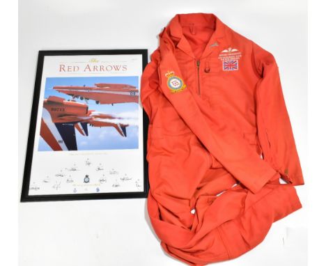 RED ARROWS INTEREST; a red flying suit with embroidered RAF emblem, Union Jack and named 'Antony Parkinson RAF Aerobatics Tea