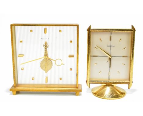 JAEGER-LECOULTRE; two 1960s/1970s brass cased eight day mantel clocks, height of each 16.5cm.Additional InformationPitting to