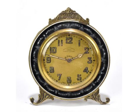 WEST END WATCH CO OF BOMBAY CALCUTTA, a sterling silver cased eight day easel back timepiece, the mount with gouache enamel s