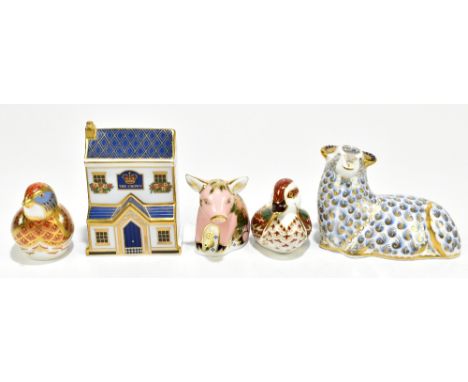 *** Niall to elaborate ***

WITHDRAWN ROYAL CROWN DERBY; five paperweights to include 'The Crown Inn', no.131/500, 'Linnet', 