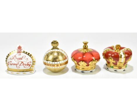 ROYAL CROWN DERBY; four crown paperweights to include 'H.M. Queen Elizabeth II Golden Jubilee 1952-2002', etc (4).Additional 
