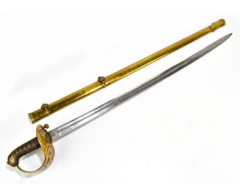 A Royal Engineers dress sabre with etched detail to the fullered blade, signed 'B. Adams Outfitter Plymouth' to base, blade l