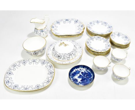 MINTONS; a twenty-nine piece transfer printed part service together with a 19th century blue and white saucer.Additional Info