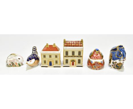 ROYAL CROWN DERBY; six paperweights to include 'Govier's China Shop', 'Chaffinch Nesting', 'Debenham's Squirrel', etc (6).Add