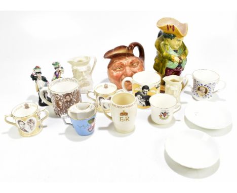 ROYAL DOULTON; a collection of assorted commemorative items, including loving cups, character jugs, John Barleycorn, ceramic 
