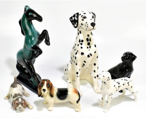 BESWICK; a fireside model of a Dalmatian model no. 2271, height 35cm, and various ceramic animals including Lladro, Blue Moun