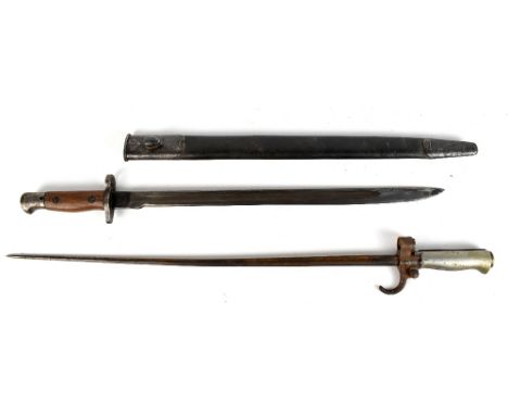 ANDERSON; a 1907 Pattern bayonet fitted in scabbard, length 57.5cm, together with a Lebel bayonet, length 63cm (2).Additional