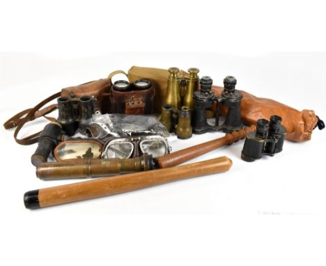 A mixed group of optical equipment including Taylor-Hobson 1943 military issued binoculars with further similar examples, a p