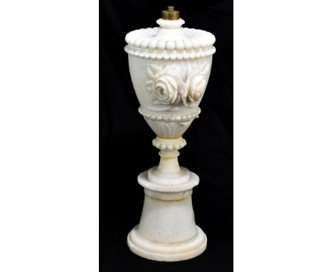 A Continental marble table lamp with relief floral decoration inside beaded borders, height 45cm.Additional InformationNumero