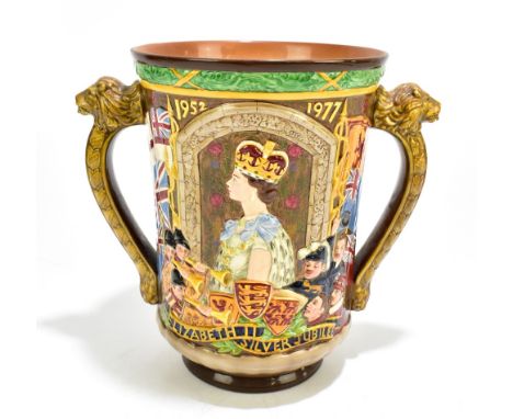 ROYAL DOULTON; a limited edition loving cup 'To celebrate the Silver Jubilee of Her Gracious Majesty Queen Elizabeth II', num