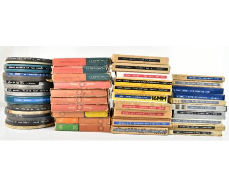 FILM/CINEMA & PROJECTION INTEREST; approximately forty predominately 16mm format film reels including Fishing Fun, Jack Frost