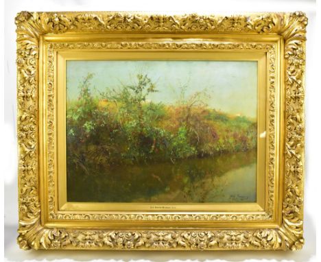 SIR DAVID MURRAY RA (Scottish 1849-1933); oil on canvas, landscape with cattle upon a raised riverbank with river in foregrou