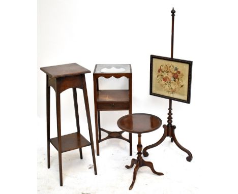 An early 19th century mahogany washstand with single frieze drawer, raised on block supports, height 81cm, together with a Vi