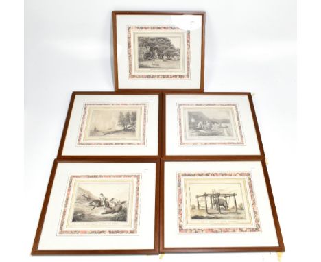 AFTER HOWITT &amp; DUBOURG; five engravings, including North American interest 'Torch Light Fishing in North America', 'Shoot