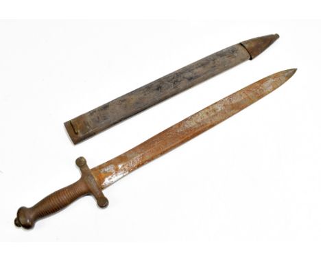 A 19th century French gladius type sword with scabbard, length 66cm.Additional InformationThe piece is heavily rusted, knocks