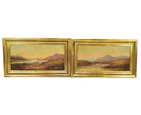 J LESLIE; a pair of oils on canvas, mountainous river and lake landscapes, both signed, 20 x 40cm, framed.Additional Informat