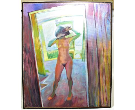 JP; oil on canvas, portrait study of a nude female, signed with initials lower left, 92 x 76cm, framed.Additional Information