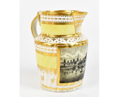 CHAMBERLAIN'S WORCESTER; an early 19th century yellow and white ground gilt heightened jug decorated with a scene of the city