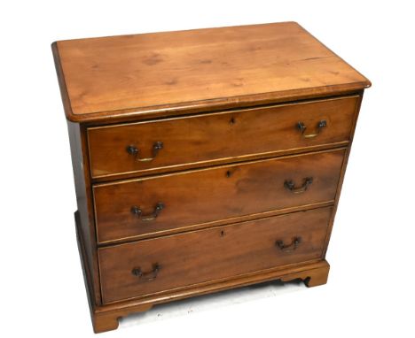 A 19th century mahogany chest of three drawers, with brass swan neck handles, raised on bracket feet, length 80cm, depth 49cm