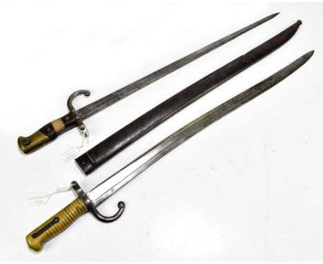 Two mid/late 19th century French bayonets comprising 1876 Épée and c. 1866 Chassepot examples, the latter with matched scabba