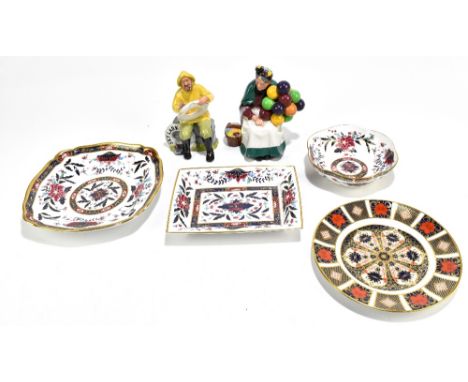 ROYAL DOULTON; two figures&nbsp;comprising HN1315 'The Old Balloon Seller' and HN2417 'The Boatman', also three pieces of&nbs