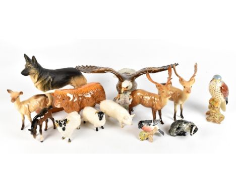 BESWICK; thirteen assorted animal figures&nbsp;including Highland Bull, Alsatian, Bald Eagle, etc.Additional InformationGener