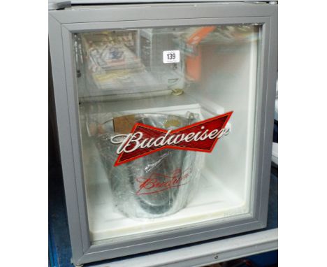 A Budweiser table top glass fronted bottle cooler 