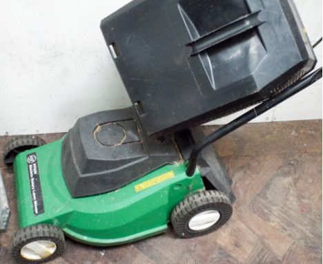A green electro rotary lawn mower
