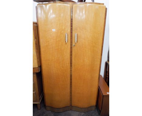 1930's deco style maple two door gents fitted wardrobe and a matching pedestal dressing table