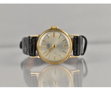 A Tudor Royal 9ct Gold Cased Ladies Wrist Watch, Champagne Face with Gilt Baton Hour Case Measuring 18mm Wide, Currently Tick