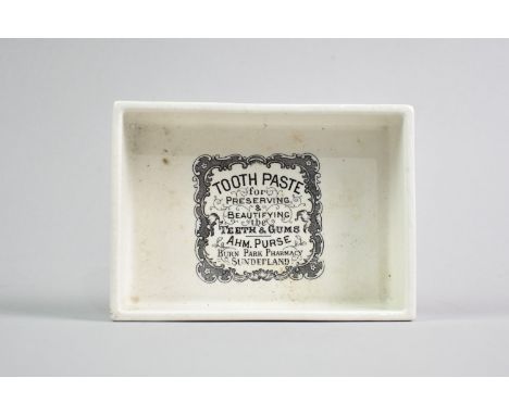 A Vintage Portmeirion White Glazed Soap Dish with Transfer Printed Advert for Toothpaste, 12cms Wide
