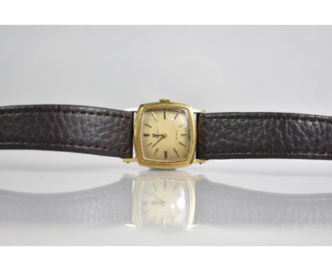 A Vintage Omega De Ville Wrist Watch, Gilt Face with Batton Hands, Rectangular Gold Plated Case Measuring 23mm by 21mm and on