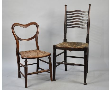 A Rush Seated Ladder Back Side Chair and a Cane Seated Bedroom Chair