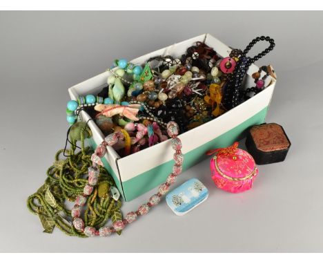 A Large Collection of Various Vintage and Later Costume Jewellery, Glass, Stone and Plastic Bead Necklaces, Clip on Earrings 