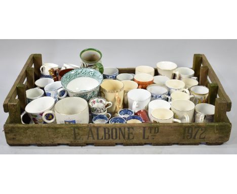 A Potato Chitting Tray Containing Ceramic Mugs Etc